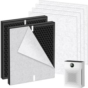 PR1 Replacement Filter for Mooka PR1 Air Purifier for Home Large Room up to 2200sq.ft, 2 Pack 3-in-1 H13 True HEPA Activated Carbon, with 4 Pcs Washable Filter for Pets