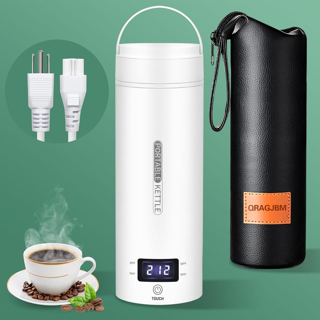 Travel Electric Kettle Portable Small Mini Tea Coffee Kettle Water Boiler, Water Heater with 4 Temperature Control,304 Stainless Steel with Auto Shut-Off & Boil Dry Protection, BPA-Free (White) (missing bag)