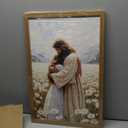 Framed 3D Textured Jesus Embracing Woman Wall Art, Jesus Hugging Woman Wall Decor Hand Drawn Sandstone Religious Christian Bible Painting Pictures for Bedroom, Living Room, Prayer Room, 12x16 In, Wood Framed (Color Jesus Embrace)