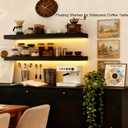 ROGMARS Black Floating Shelves for Wall with Led Light 36 Inches Long,Rustic Solid Wood Farmhouse Wall Shelves with Invisible Brackets for Bedroom, Living Room, Kitchen, Bathroom Set of 2