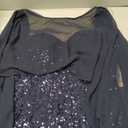 R&M Richards Elegant Sequin Cocktail Dress W/Sheer Chiffon Cape - Knee Length Evening Party Style (Blue, L)