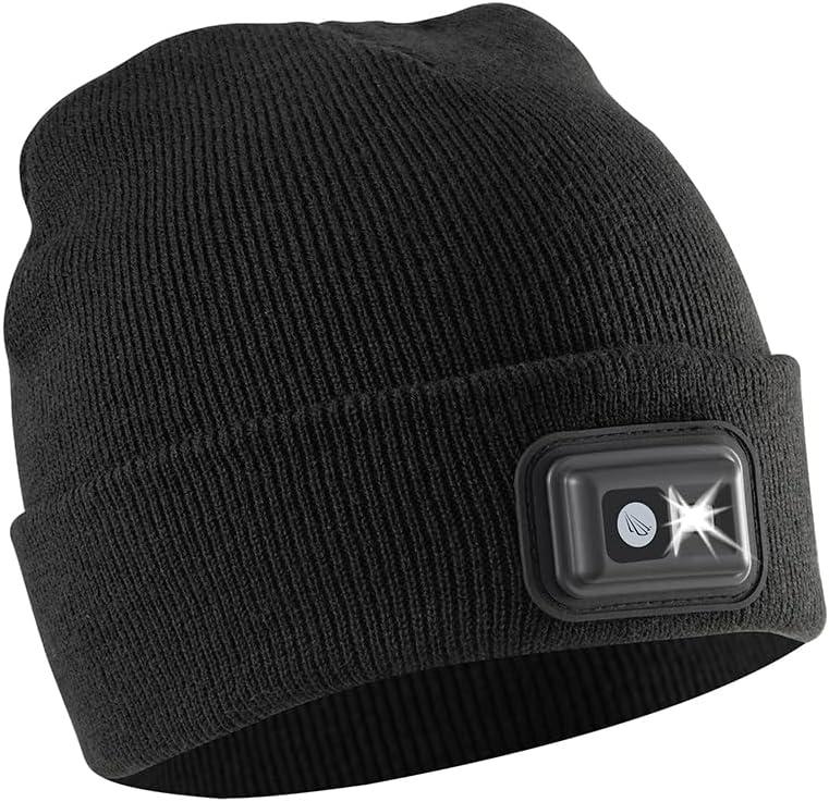 Panther Vision LED Hat Light - POWERCAP 2.5 USB Rechargeable LED Beanie Light Hat - Bright LEDs and IPX4 Water Resistance Gifts for Dad Father Men Husband Warm Knitted Cap - Black