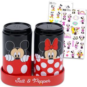 Disney Kitchen Accessories Bundle - Mickey and Minnie Salt and Pepper Shakers Plus Stickers