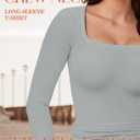YOGINGO Womens Long Sleeve Shirt Square Neck Basic Slim Fit Tees Fall Y2k Going Out Crop Tops Cute Tight Shirts (Gray, M)