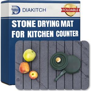 Stone Drying Mat for Kitchen Counter  Super Absorbent Stone Dish Drying Mat, Foldable & Quick Dry, Diatomaceous Earth Mat for Dish & Bottle, Ideal for Kitchen - 23.6" x 15.4", Dark Grey