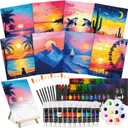 Cholemy 36 Pcs Paint and Sip Kit for Adults 8''x10'' Pre Drawn Canvas for Painting DIY Afro Acrylic Painting Kit Wood Easel Brushes Date Night Bulk for Easter Party Gifts