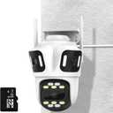 3 In 1 Security Camera Indoor Outdoor, 360 View Pan/Tilt Wi-Fi Camera Wired 24/7 Recording, 32GB Local Storage, No Subscription, Free AI Detection, Motion Tracking, 2 Way Audio, Color Night Vision