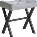 IBUYKE U-Shaped Linen Vanity Stool, Square Makeup Chair with X-Leg, Ottoman Seat Footrest Stool, Multi-Use as Small Side Table, for Bedroom, Living Room, Blue Gray