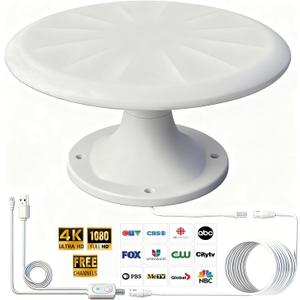 RV TV Antennas Roof Mounted, Portable RV Antenna for Camper Outdoor, 720° Omni Directional Reception Digital Signal for TV, Suit for Travel Trailer/Camping/Boat (White)