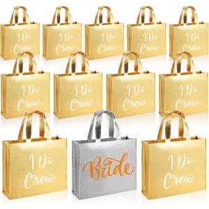 Cindeer 12 Pcs Bridesmaid Bags Holographic Bachelorette Gift Bags Glossy(Silver, Gold,I Do Crew)