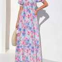 PRETTYGARDEN Women's Floral Boho Maxi Dresses Flowy Short Sleeve A Line Smocked Eyelet 2026 Summer Beach Vacation Clothes