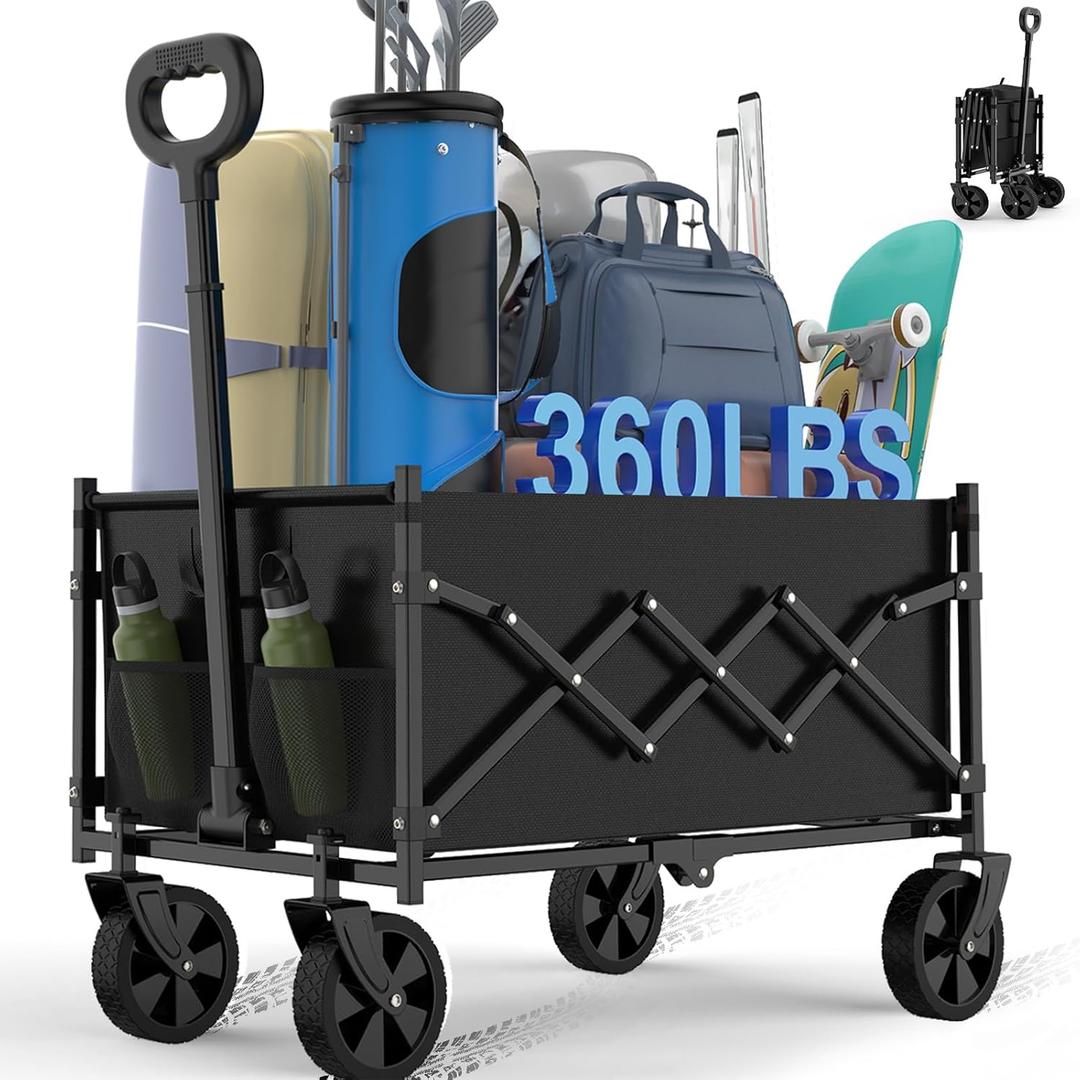 Collapsible Wagon Cart with 360lbs Weight Capacity, Lightweight Portable Foldable Wagon Cart with Wheels, Large Capacity Utility Wagon for Garden, Sports, Shopping, Grocery, Camping