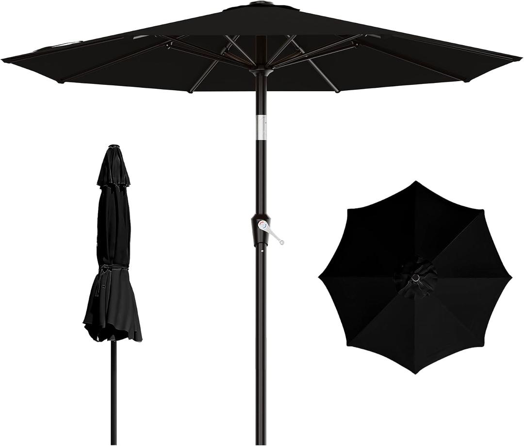 AreShark 9 FT Patio Umbrella for Outdoor, Outdoor Table Umbrella with Push Button Tilt and Crank, Outdoor Patio Umbrellas with 8 Sturdy Ribs for Market, Garden, Pool (Black)