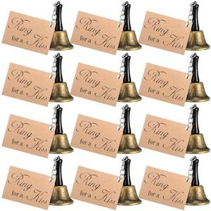 Lounsweer 12 Set Wedding Bells Bulk Ring for a Kiss with Tags Kissing Bells for Wedding Reception Decorations Goodies Bags Party Supplies