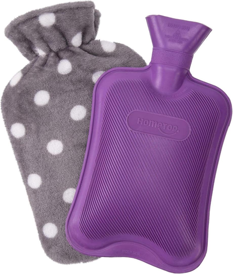 HomeTop Premium Classic Rubber Hot or Cold Water Bottle with Soft Fleece Cover (2 Liters, Purple) (67.63 Fl Oz (Pack of 1))