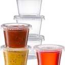 Pantry Value 1 oz Jello Shot Cups with Lids [100 Count] Clear Disposable Plastic Portion Containers, Condiment Cups for Sauces, Dressings & Samples - Durable, Stackable, Leak-Resistant