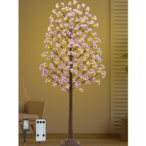 7FT Lighted Cherry Blossom Tree - Faux Artificial Light Up Pink Tree with 144 Lights, 432 Lush Flowers, Timer, Remote 8 Modes Cherry Blossom Tree for Spring Wedding Valentines Indoor Outdoor Decor