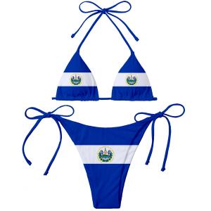 EL Salvador Flag Women Micro Sexy Bikini Bra Set Summer Beachwear Sexy Beach Two Pieces Bathing Suits Swimwear Blue (Small-Medium)
