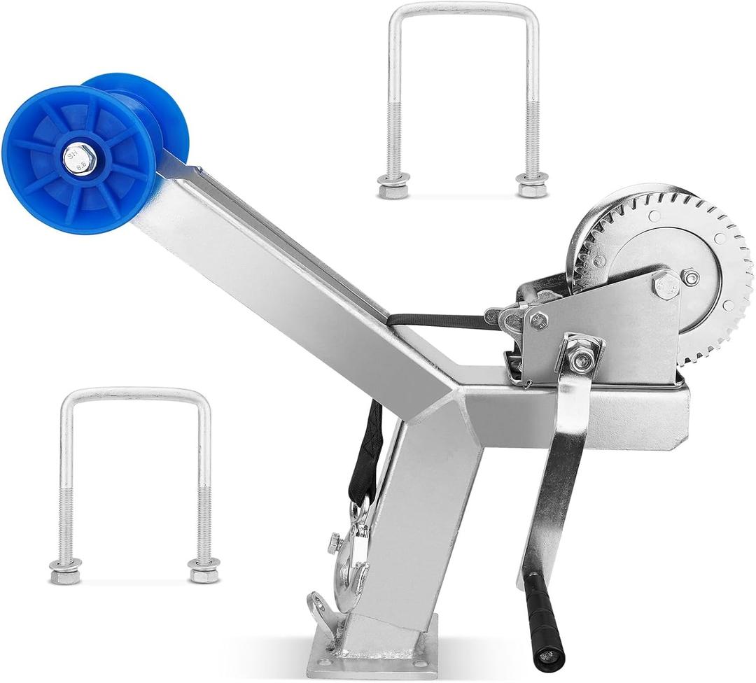 Boat Trailer Winch Post with 1200LB Boat Winch Compatible with 3" W X 4" H Boat Trailer Drawbar, Height Adjustable Boat Winch Mounts, Boat Trailer Winch Stand with Roller