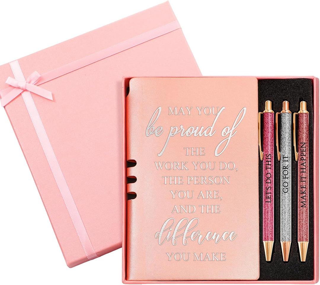  Employee Appreciation Gift Leather Journal Notebook 3 Ballpoint Pens with Box Graduation Thank You Gift for Nurse Coworker Teacher Social Worker Employee Volunteer(Rose Gold)