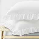 KKJIAF Ruffle Pillow Cases Standard Size Set of 2, Ruffled Pillow Covers with Envelope Closure, Wrinkle Resistant Pillowcases 26" x 26", Ruffled Pillow Shams, White