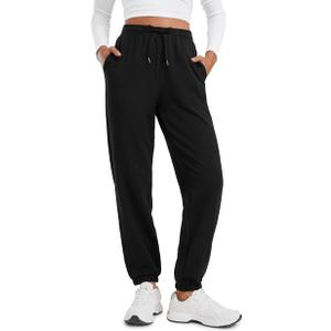 CRZ YOGA Fleece Sweatpants Women Cotton Joggers High Waisted Lounge Casual Travel Elastic Bottom Pants with Pockets, NAVY, XS