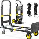 3-in-1 Folding Hand Trucks, 600Lbs Convertible Hand Truck Dolly, Heavy Duty Convertible Dolly with Retractable Handle and 4 Rubber Wheels, Collapsible Cart for Moving Office/Home/Warehous(Yellow)