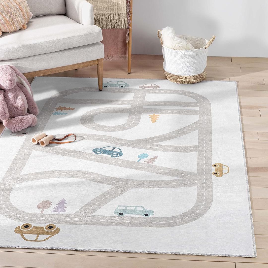 Well Woven Kids Playful Roads 3' x 5' Playmat Nursery Kids Room Machine Washable Rug
