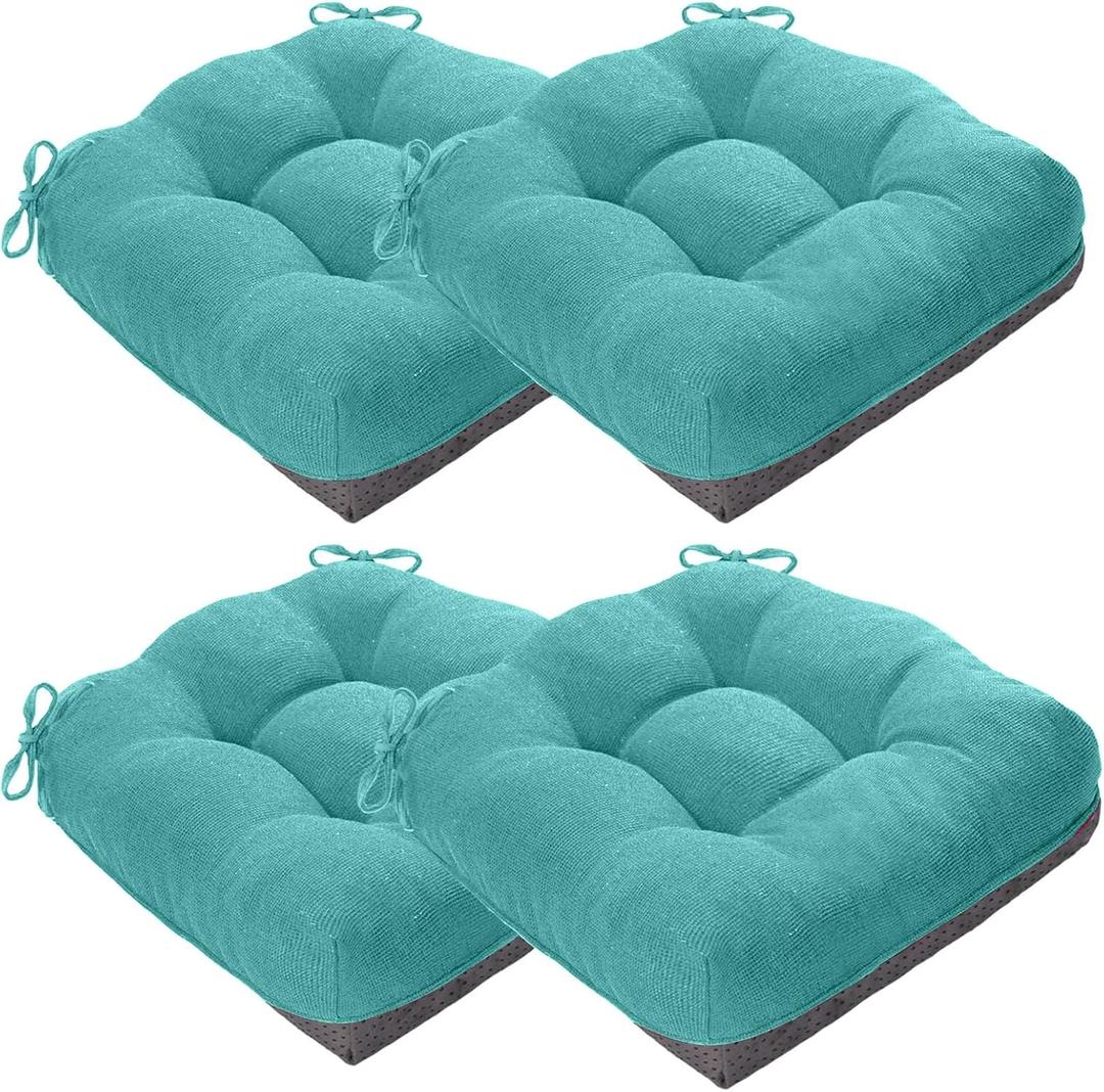 MAGIC ELEPHANT Chair Cushions for Dining Chairs, Memory Foam Kitchen Chair Cushions Set of 4, Non-Slip Thick Dining Room Chair Pads Seat Cushions, 15.5" x 15.5" x 4" (Aqua Green)