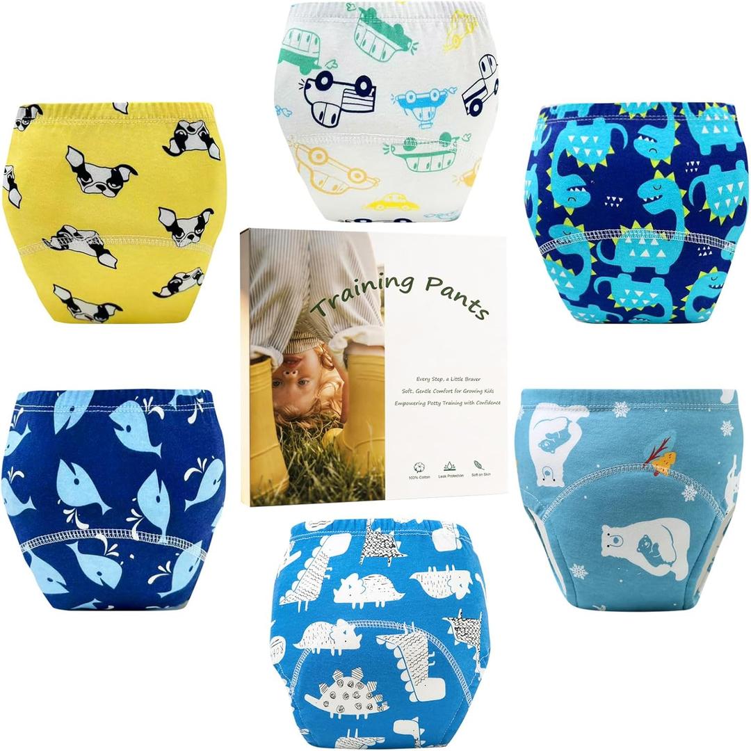 Upairy Training Pants for Boys Girls,Toddler Potty Training Underwear,Leakproof Reusable Kid Confident Panties,Children's Potty Underwear 100% Cotton (6PCS, L)