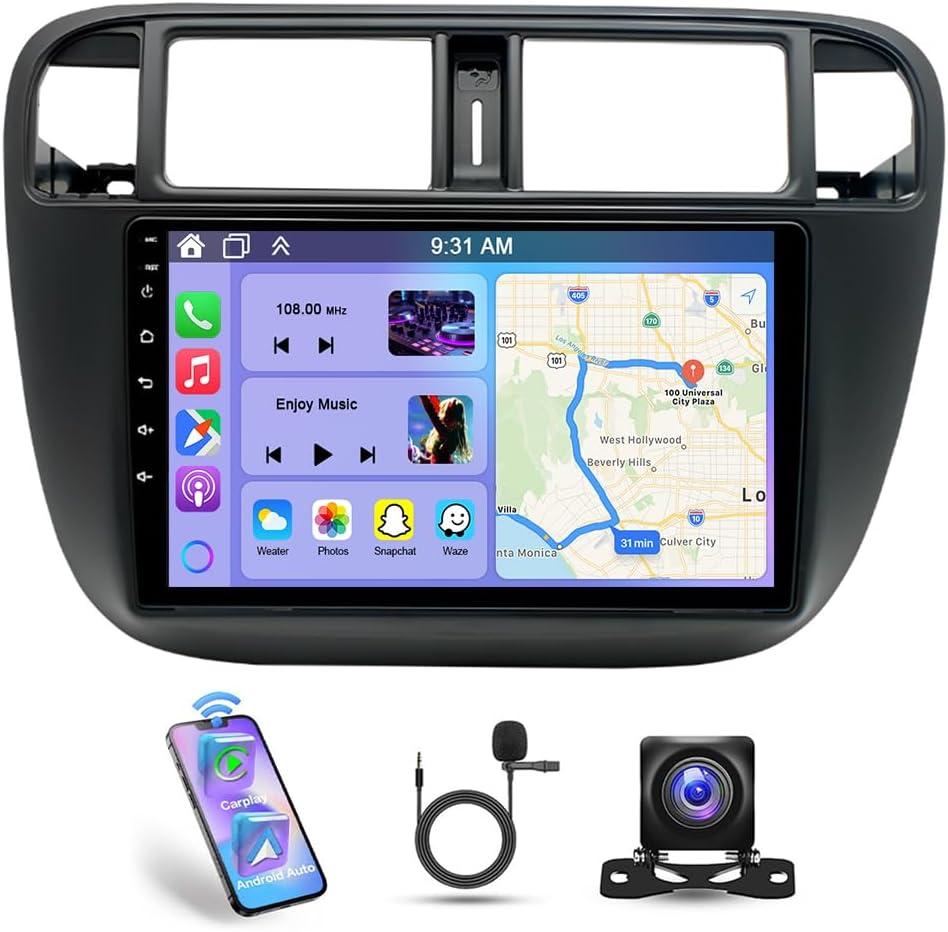 Car Stereo for Honda Civic 1996 1997 1998 1999 2000 2021 w/Wireless Carplay and Android Auto, 9 Inch Touchscreen Android 13 Double Din Car Radio Receiver GPS Bluetooth WiFi BT SWC Backup Camera, 2+32G