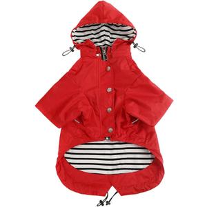 Morezi Dog Zip Up Raincoat with Reflective, Rain/Water Resistant, Adjustable Drawstring, Removable Hood, Raincoats with Legs - Red - M