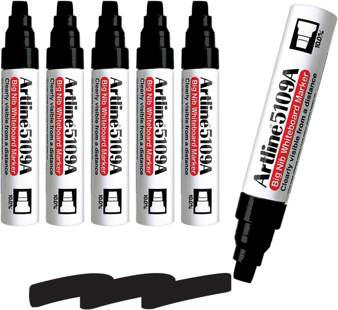 Artline 5109A Big Nib Extra Large Jumbo Dry Erase Whiteboard Markers (BLACK, Pack of 6)