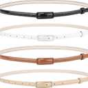 SUOSDEY 4 Pack Thin Belts for Women Skinny Leather Belts with Metal Buckle for Dresses Pants Jeans (Fit waist size 23"-27", 1-black+white+brown+beige)