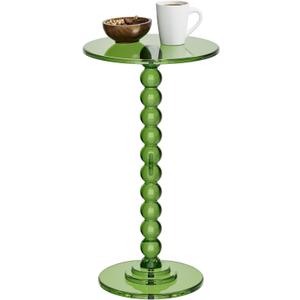 Acrylic Side Table, End Table Round Top with Solid Post for Living Room, Bedroom, Balcony, Easy Assembly (Pedestal, Green)