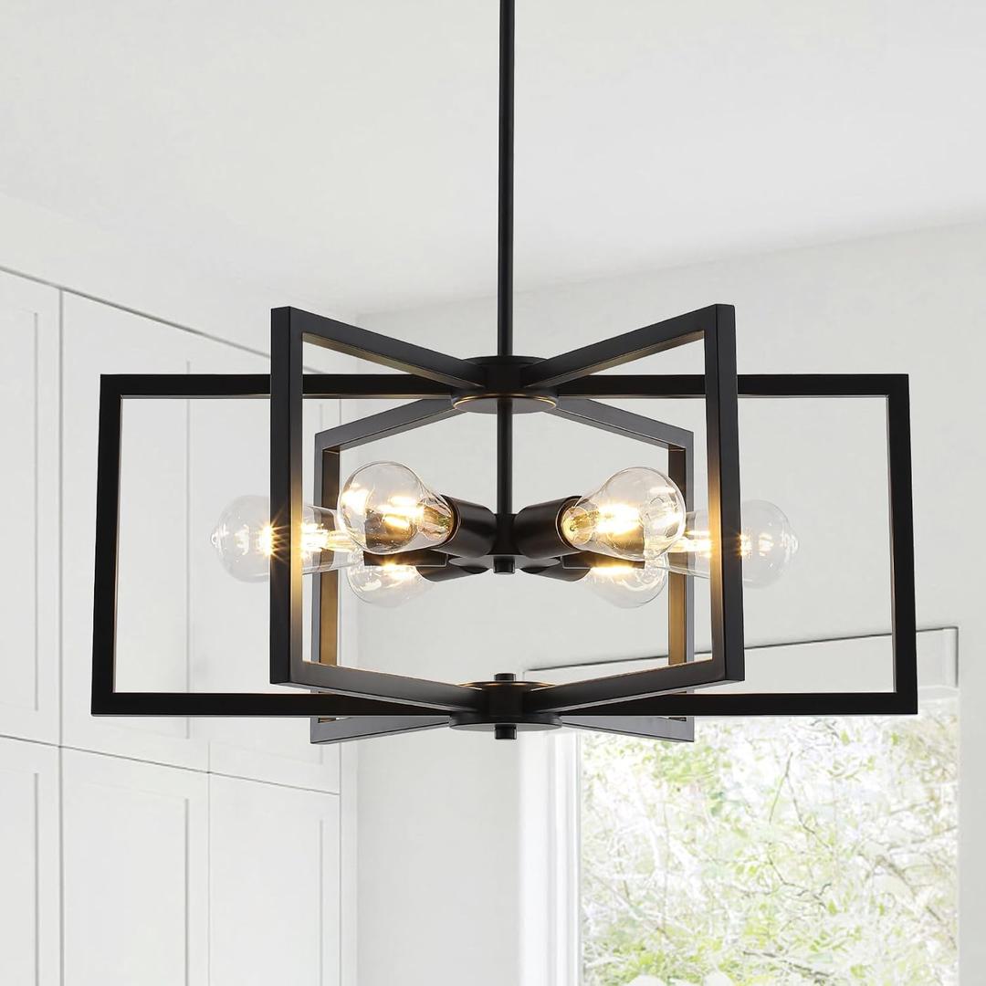 Black Chandeliers Farmhouse Dining Room Light Fixtures Over Table 6 Light Metal Hanging Pendant Lights for Entryway Foyer Kitchen Island Bedroom