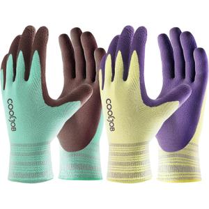COOLJOB 2 Pairs Breathable Gardening Gloves for Women Extra Small, Stretch Soft Modal Base with Non Slip Rubber Coating, Palm Dipped Grip Work for Gardener Worker in Lawn Yard Factory Garden
