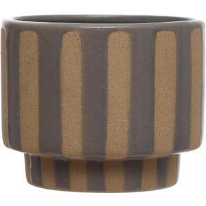Bloomingville 5.5 Inches Round Stoneware Planter with Wax Relief Stripes, Holds 4 Inches Pot, Lilac Color and Brown