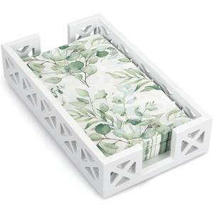 Guest Towel Holder Tray for Bathroom Napkin Holder Modern Disposable Hand Towel Holder Basket White Wooden Napkins Holder for Table Paper Rustic Bathroom Towel Tray Flat Wood Dinner Napkin Holder