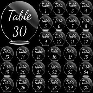 Sintuff 30 Pcs Acrylic Table Numbers Wedding Clear Table Numbers with Stands for Wedding Reception 4.72in Wedding Signs 1 to 30 Acrylic Signs and Holders Display Stand(White)