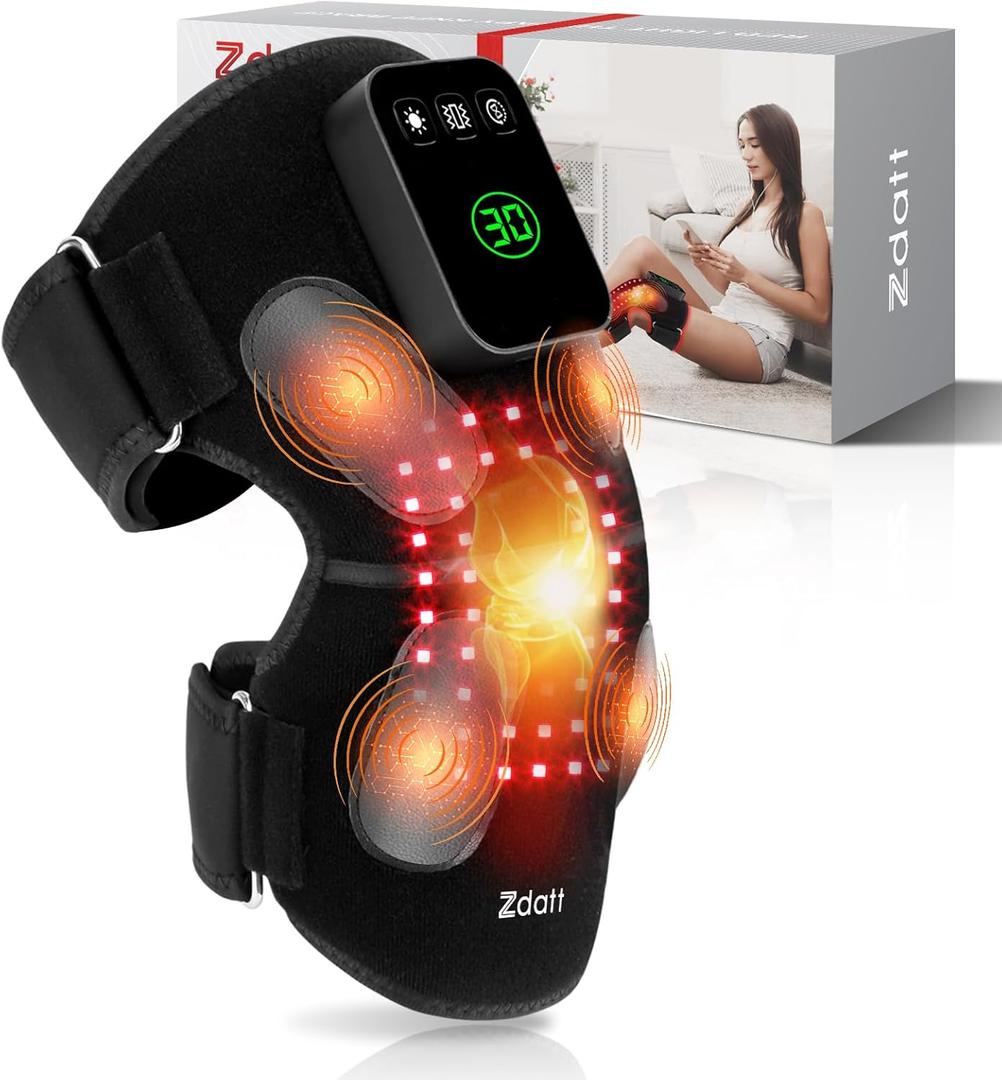 Red Light Therapy for Knee with 4 Vibration Massage Areas, 5000mah Rechargeable Knee Massager with Heat and Red Light Therapy, 660nm & 850nm Near-Infrared Knee Massager for Elbows & Shoulders