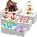 ZJS 6 Pcs Buffet Risers Display Stands, Food Risers, For Buffet Table Party Catering Dessert Jewelry Collectibles, Acrylic Cube Display Risers with Hollow Bottom (7",8",9",10",11",12") (white)