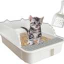 kathson Open Cat Litter Box with High Side,Anti-Splashing Cats Litter Pan,Kitten Toilet with Litter Sifting Scoop,Semi-Enclosed Removable Kittens Litter for Boxes Easy to Clean No Odor 11177 inches (ColorWhite)