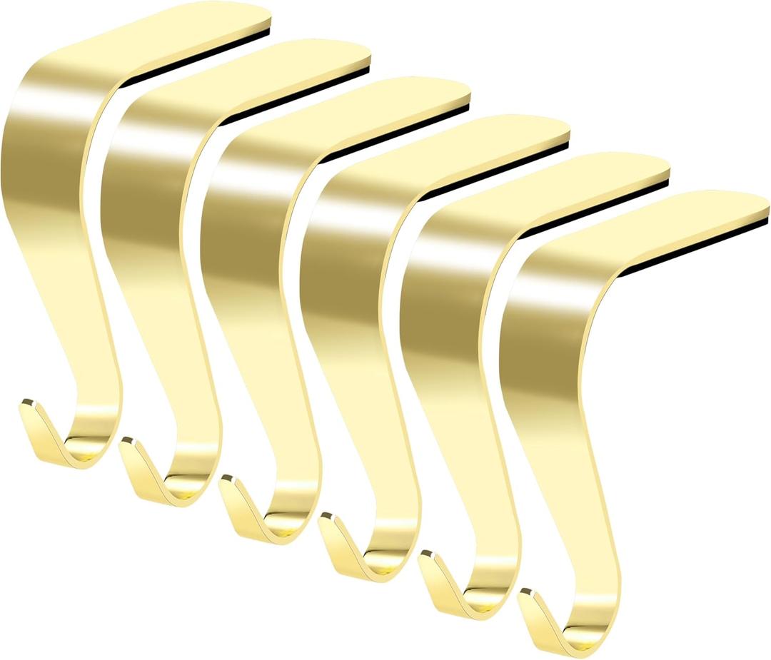 Palonu Christmas Stocking Holders Mantel Stcoking Hangers Metal Hanging Hooks Ornament Hooks Fireplace Hanger Grip for Christmas Decorations (6, Gold)