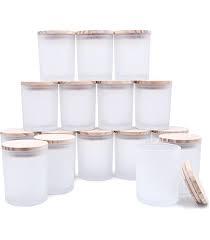 SHOWIN Thick Candle Jars for Making Candles 12 Pcs, 7 OZ Empty Jars with Wood Lids for Candle Making, Sample Container, Frosted White