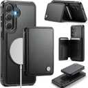 Compatible with Magsafe for Samsung Galaxy S25 Plus Wallet Case Magnetic Card Holder, RFID Blocking 2 in 1 Detachable Kickstand Shockproof Case for Women Men, Black