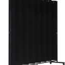Madamera Adjustable Room Divider, 7 ft x 10 ft, 4 Rolling Wheels Curtain Divider Stand, Black Metal Frame, Blackout Curtain & Portable Tool, Expandable Screen for Office, Bedroom, Kitchen (Black)
