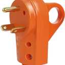 30 Amp RV Plug, Heavy Duty NEMA TT-30P Replacement Plug Adapter, 125V Electrical Power Connector Extension Cord End with Easy Unplug Handle, Compatible with RV Trailer (Orange Male)