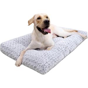 KSIIA Washable Dog Bed Deluxe Plush Dog Crate Beds Comfy Kennel Pad Anti-Slip Pet Sleeping Mat for Large, Jumbo, Medium, Small Dogs Breeds, 35" x 23", Gray