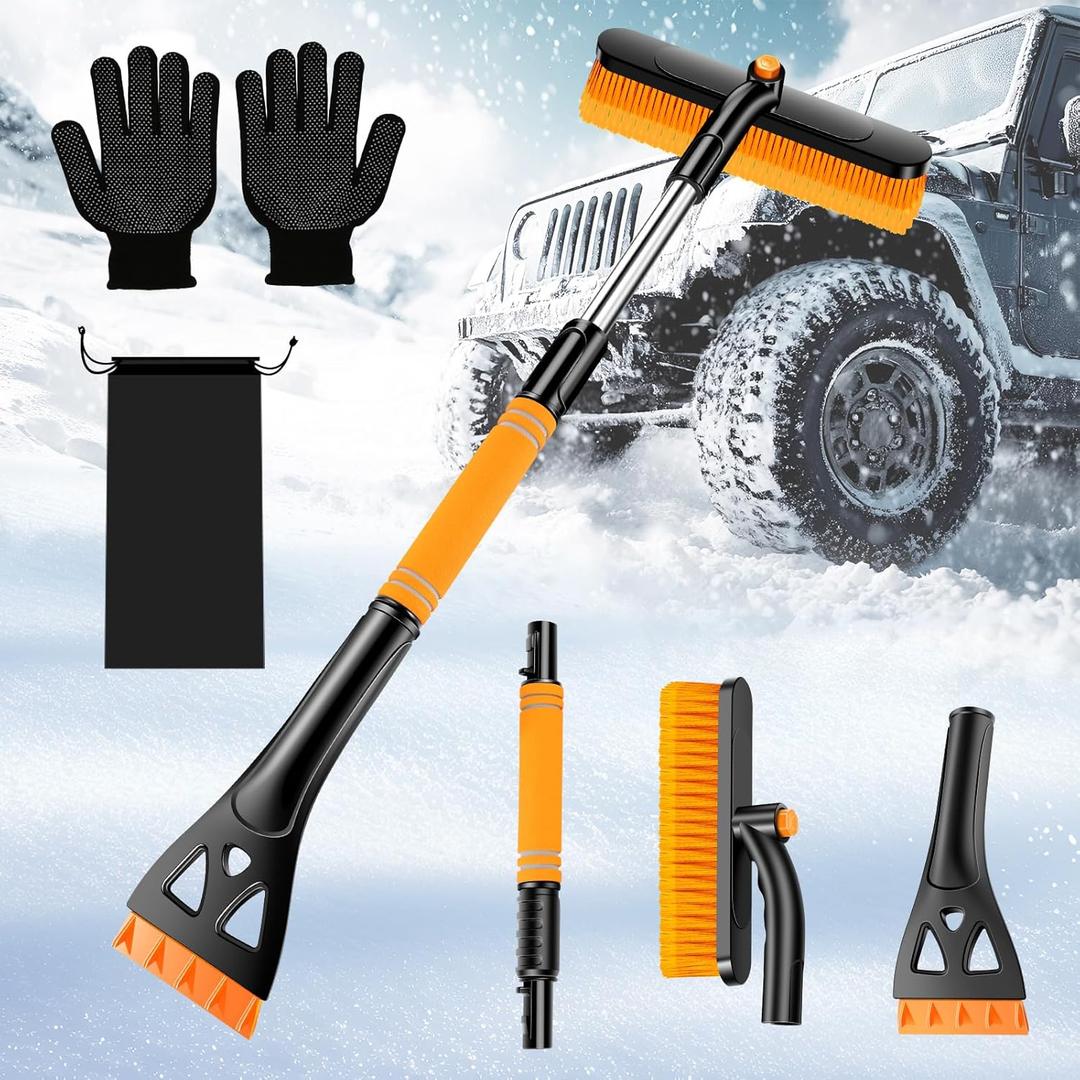 Car Windshield Ice Scraper With Snow Brush, Snow Removal Squeegee For Automotive, Exterior Dust Remover Brushes And Brooms, Essential Winter Car Window Extendable Long Handled Snow Brush Tool.